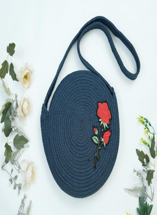 Ariya Women Round Sling Bag with Swatch (4058 | Blue) Handcrafted PP & Cotton Blend Shoulder Purse, Perfect for Ladies & Girls, Lightweight Crossbody Bag for Daily, Casual, Travel & All Occasions - Image 2